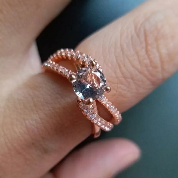 Rose Gold Round Cut Simulated Diamonds Ring - Picture 3 of 3